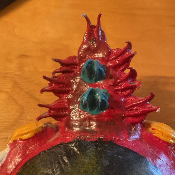 Vintage Hand Painted Mexican Folk Art Coconut Shell Mask Lady Spiky Hair - Picture 2 of 9